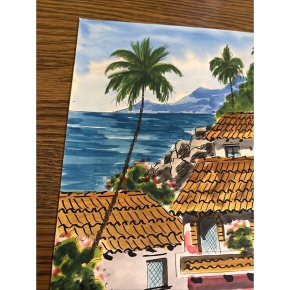 Original Signed 1992 Diaz Watercolor: Seaside Resort Mexico Central America Love - Picture 7 of 13